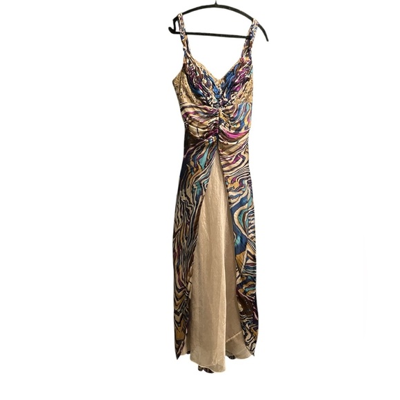 Le Château Spaghetti Strap Maxi Dress - Size Small (Gold/Colorful Abstract) - Picture 1 of 9